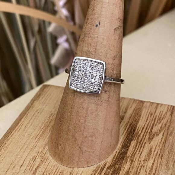 Rhodium Brass Ring with AAA Grade Clear CZ Size 7 - Picture 2 of 5